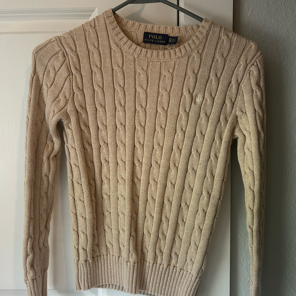 Ralph Lauren Tan Crewneck Cable Knit Sweater